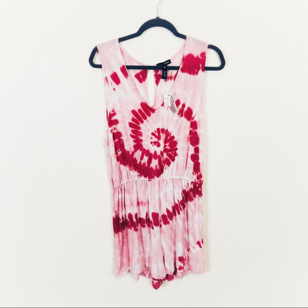Aqua Short Romper Pink Tie Dye Swirl Shortie Romper Size L NWT Super Soft Girl